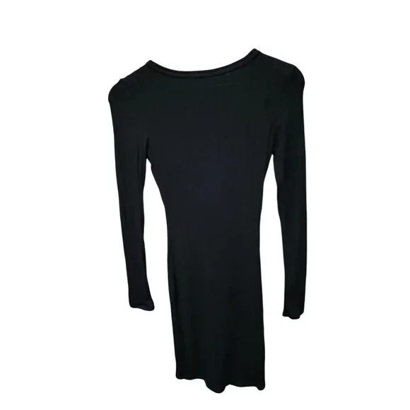 Heart & Hips Black Ribbed Long-Sleeve Knit Dress S Soft Stretchy - Picture 2 of 3